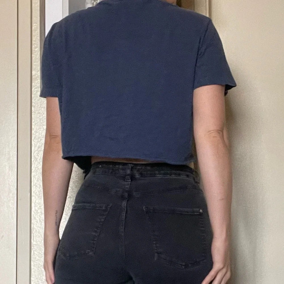 Custom cropped Gap french navy blue t shirt minimalist basic top - Picture 2 of 8